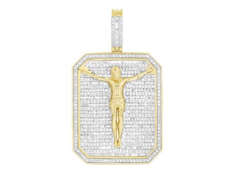 10KT Yellow Gold 2-1 2 CTW Diamond 47X29MM Crucifix Pendant. Chain Not Included For Cheap