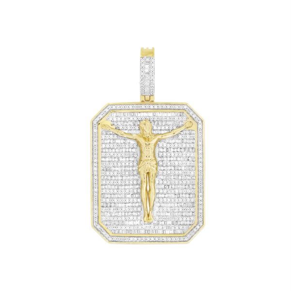 10KT Yellow Gold 2-1 2 CTW Diamond 47X29MM Crucifix Pendant. Chain Not Included For Cheap