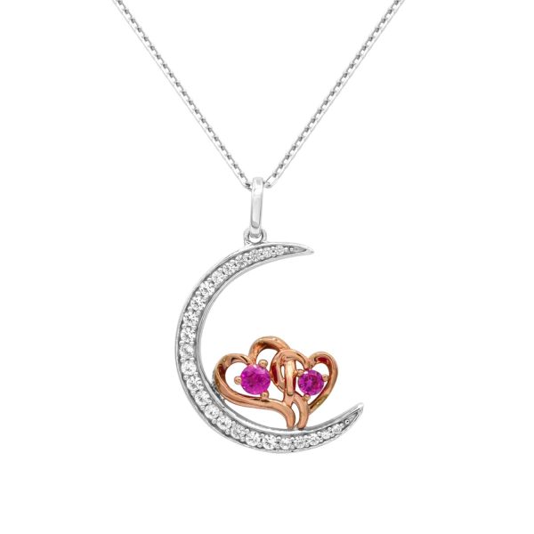 Created Ruby and Sapphire 18-inch Heart and Moon Pendant in Sterling Silver Online now