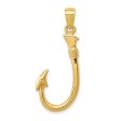 14KT Yellow Gold 33X12MM FIshing Hook Pendant. Chain Not Included For Cheap