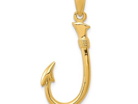 14KT Yellow Gold 33X12MM FIshing Hook Pendant. Chain Not Included For Cheap