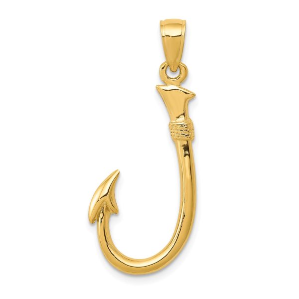 14KT Yellow Gold 33X12MM FIshing Hook Pendant. Chain Not Included For Cheap