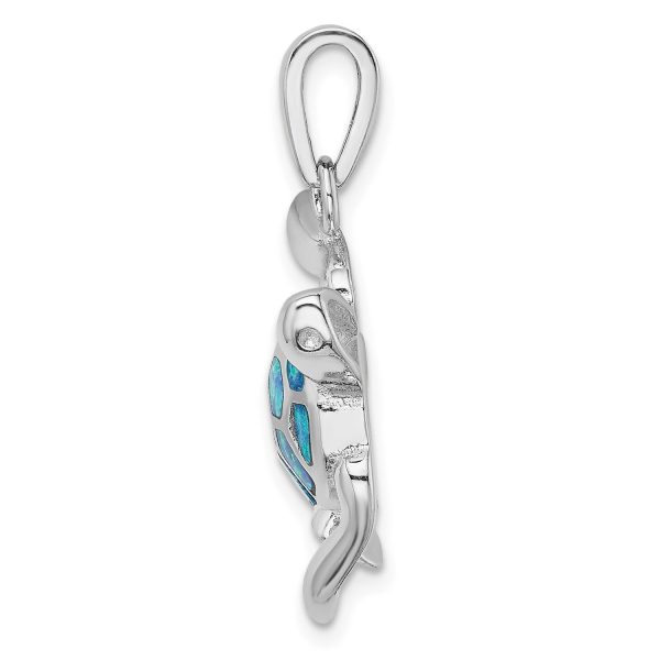 Sterling Silver Created Opal Inlay Turtle Pendant. Chain Not Included Supply