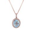 9X7MM Oval Aquamarine and Diamond Halo 18-inch Pendant in 14KT Rose Gold Fashion