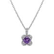 5MM Round Amethyst and White Sapphire Birthstone Flower Halo Pendant in Sterling Silver Fashion