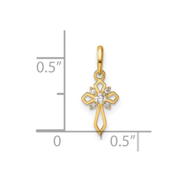 14KT Yellow Gold Cubic Zirconia Childrens Fancy Cross Pendant. Chain Not Included Cheap