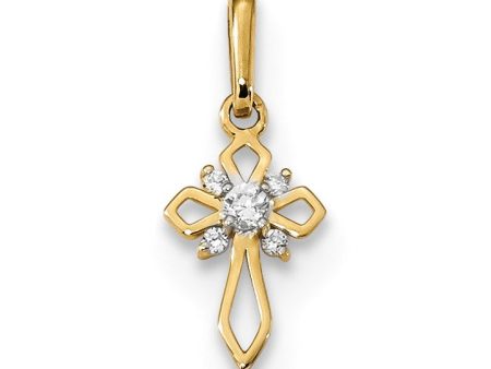 14KT Yellow Gold Cubic Zirconia Childrens Fancy Cross Pendant. Chain Not Included Cheap