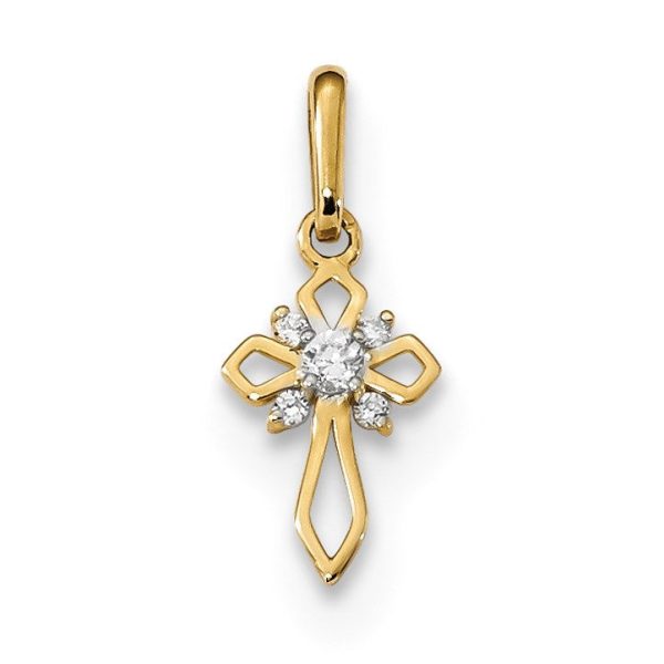 14KT Yellow Gold Cubic Zirconia Childrens Fancy Cross Pendant. Chain Not Included Cheap