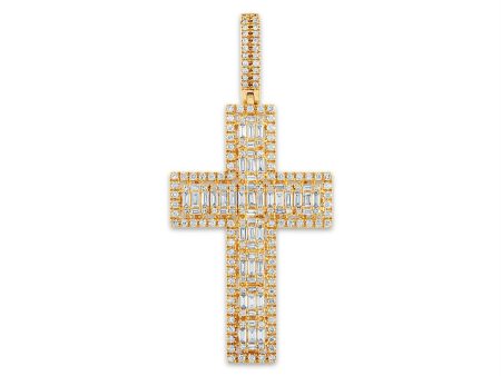 10KT Yellow Gold 2-1 4 CTW Diamond 62X29MM Cross Pendant. Chain Not Included Sale