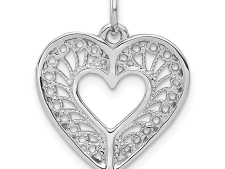 14KT White Gold 21X17MM Fancy Filigree Heart Pendant-Chain Not Included Cheap