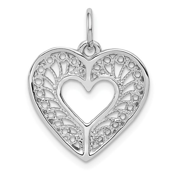 14KT White Gold 21X17MM Fancy Filigree Heart Pendant-Chain Not Included Cheap