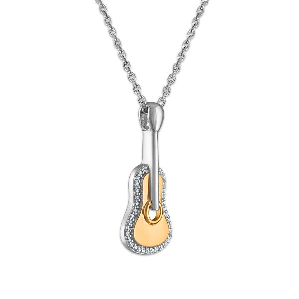 Diamond Accent 18-inch Guitar Pendant in Two-Tone Sterling Silver Supply