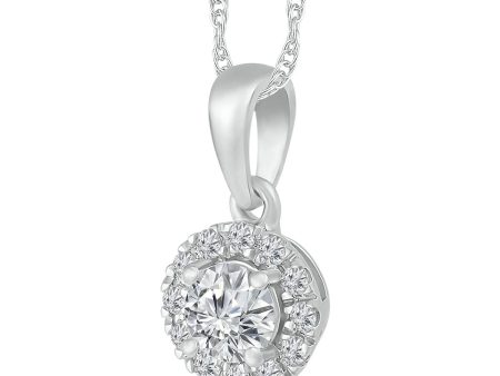 1 4 CTW Diamond Halo 18-inch Pendant in 10KT White Gold Online now