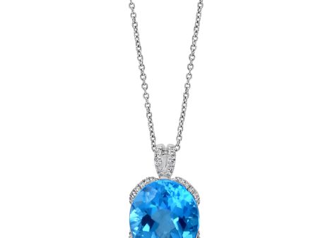 EFFY 14X12MM Oval Blue Topaz and Diamond 18-inch Fashion Pendant in 14KT White Gold Hot on Sale