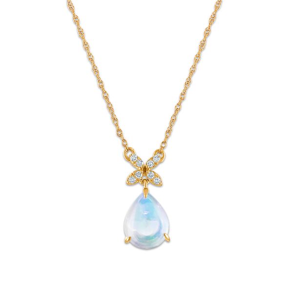 9X7MM Pear Opal and Diamond 18-inch Fashion Pendant in 10KT Yellow Gold Fashion