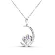 Amethyst and White Sapphire 18-inch Heart Moon Pendant in Sterling Silver Hot on Sale