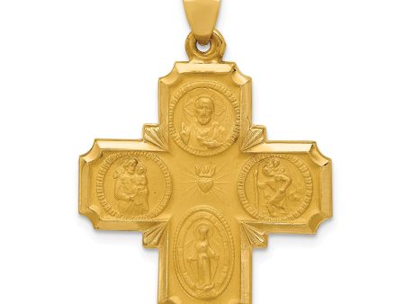 14KT Yellow Gold 34X25MM Four-Way Medal Pendant. Chain Not Included Discount