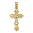 14KT White and Yellow Gold 36X18MM Fleur De Lis Crucifix Cross Pendant-Chain Not Included Online now