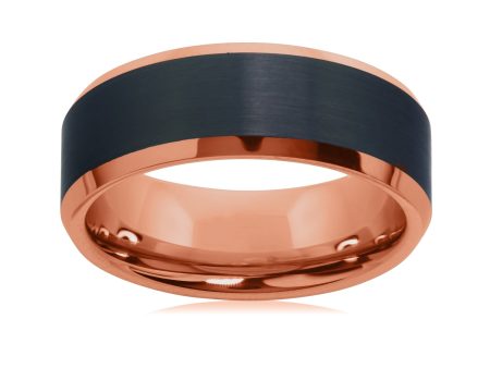 8MM Wedding Ring in Rose Tungsten with Black Satin Center on Sale