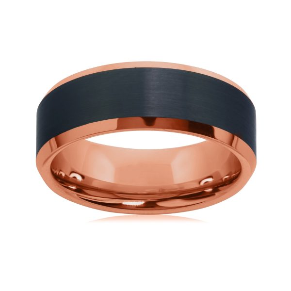 8MM Wedding Ring in Rose Tungsten with Black Satin Center on Sale