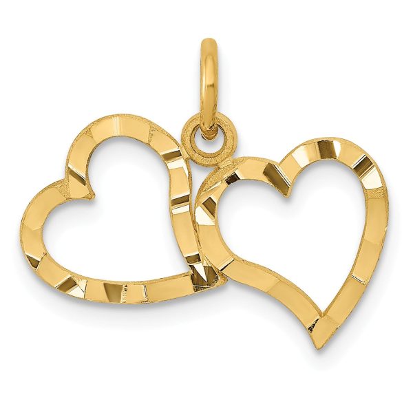 14KT Yellow Gold 18X19MM Double Heart Pendant-Chain Not Included Cheap