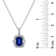 LoveSong EcoLove 8X6MM Emerald Shape Blue Sapphire and Diamond Halo 18-inch Pendant in 10KT White Gold Online Sale