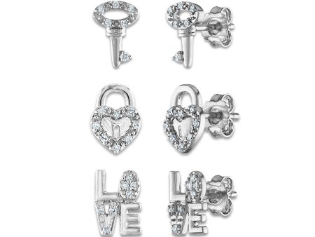 1 4 CTW Diamond 3-Pair Stud Earrings in Sterling Silver Online Hot Sale