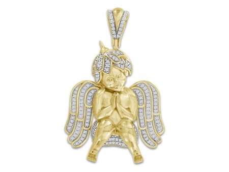 10KT Yellow Gold 3 8 CTW Diamond 44X27MM Praying Angel Cherub Charm. Chain not Included Hot on Sale