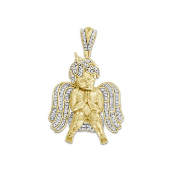 10KT Yellow Gold 3 8 CTW Diamond 44X27MM Praying Angel Cherub Charm. Chain not Included Hot on Sale