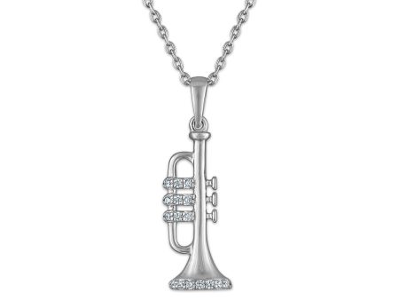 Diamond Accent Trumpet 18-inch Pendant in Rhodium Plated Sterling Silver on Sale