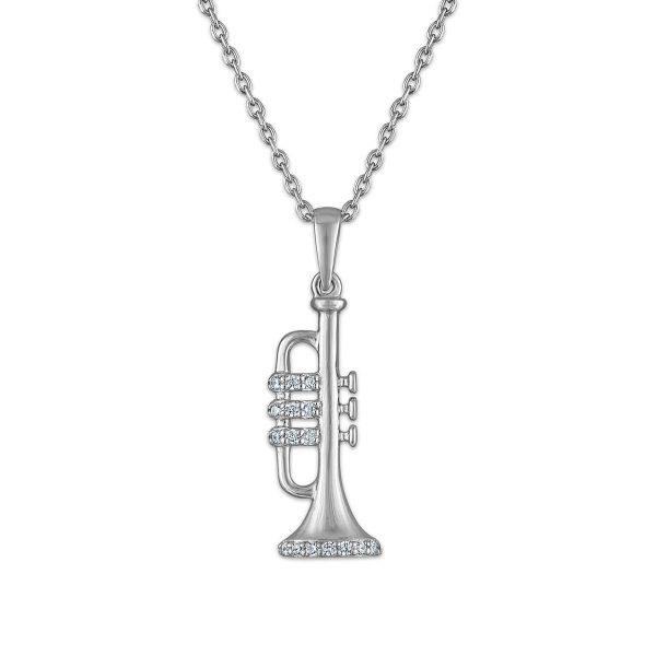 Diamond Accent Trumpet 18-inch Pendant in Rhodium Plated Sterling Silver on Sale