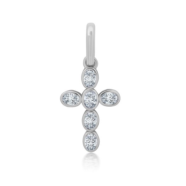 Crislu Platinum Plated Sterling Silver and Cubic Zirconia Cross Charm Online