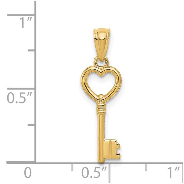 14KT Yellow Gold 23X7MM Heart Key Pendant-Chain Not Included Fashion