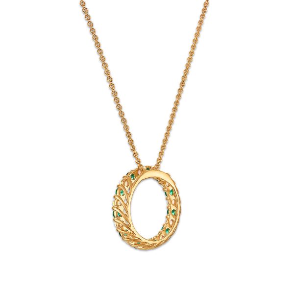 2MM Round Emerald and Opal 18-inch Circle Pendant in Yellow Gold Plated Sterling Silver Online Hot Sale