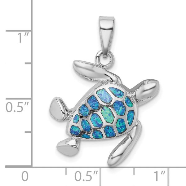 Sterling Silver Created Opal Inlay Turtle Pendant. Chain Not Included Supply