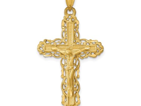 14KT Yellow Gold 42X23MM Crucifix Cross Pendant-Chain Not Included Cheap