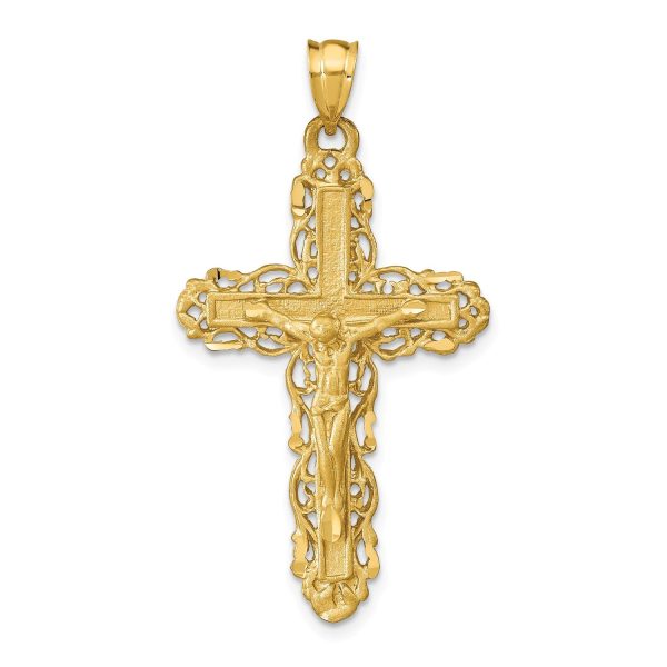 14KT Yellow Gold 42X23MM Crucifix Cross Pendant-Chain Not Included Cheap