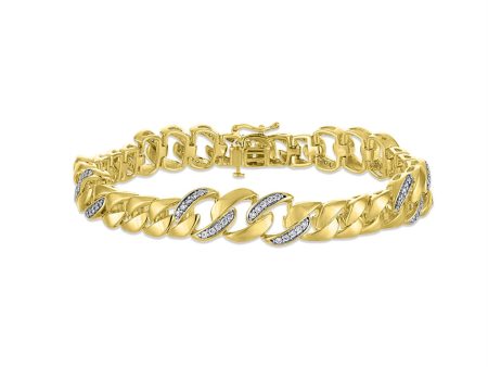 1 4 CTW Diamond 8.5-nch Cuban Link Bracelet in Gold Plated Sterling Silver For Sale