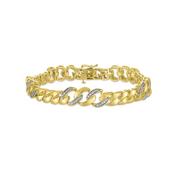 1 4 CTW Diamond 8.5-nch Cuban Link Bracelet in Gold Plated Sterling Silver For Sale