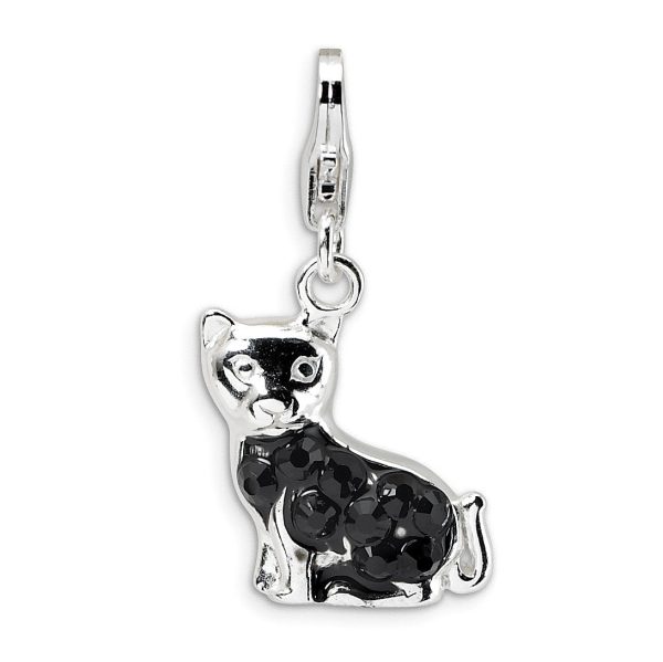 Sterling Silver and Crystal 34X13MM Cat Charm Hot on Sale