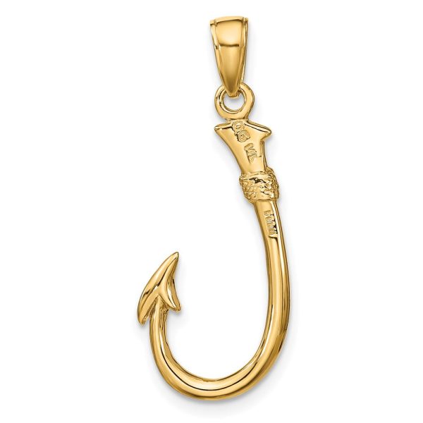 14KT Yellow Gold 33X12MM FIshing Hook Pendant. Chain Not Included For Cheap