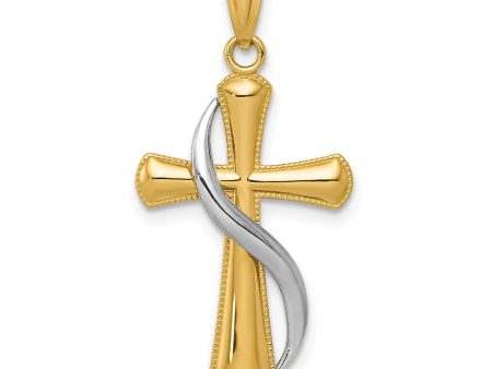 14KT White and Yellow Gold 31X15MM Cross Pendant. Chain Not Included Hot on Sale