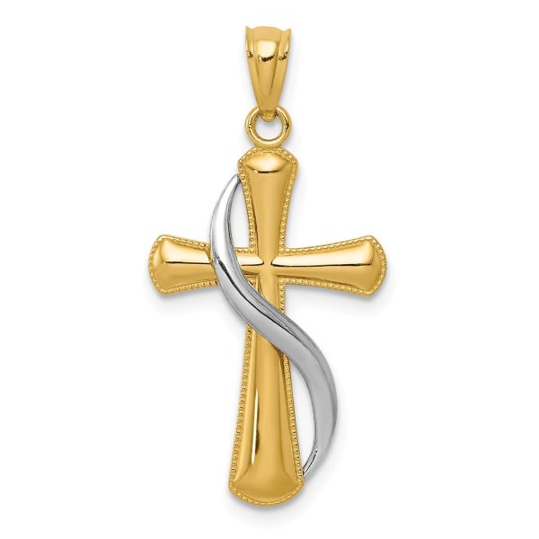 14KT White and Yellow Gold 31X15MM Cross Pendant. Chain Not Included Hot on Sale