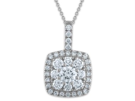 Signature EcoLove 1 CTW Lab Grown Diamond Halo Cluster Fashion Cushion Shaped 18-inch Pendant in 14KT White Gold Supply