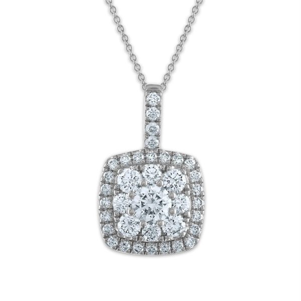 Signature EcoLove 1 CTW Lab Grown Diamond Halo Cluster Fashion Cushion Shaped 18-inch Pendant in 14KT White Gold Supply