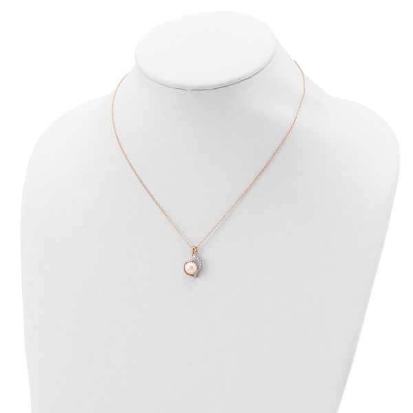 7X8MM Pearl Heart 17-inch Pendant in Rose Gold Plated Sterling Silver Hot on Sale