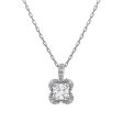 5MM Round White Topaz and White Sapphire Birthstone Flower Halo Pendant in Sterling Silver Cheap