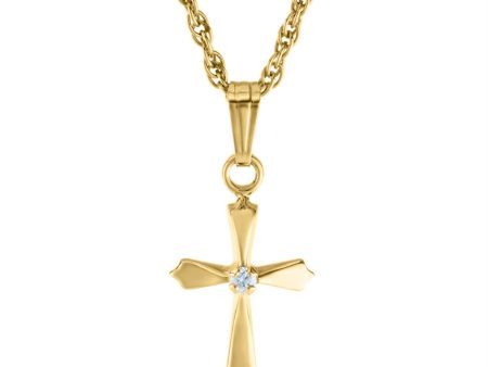 Kiddie Kraft 14KT Yellow Gold Diamond 15-inch Childrens Cross Pendant on Sale