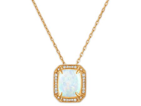 LoveSong 10X8MM Cushion Opal and Diamond Halo Pendant in 10KT Yellow Gold Fashion