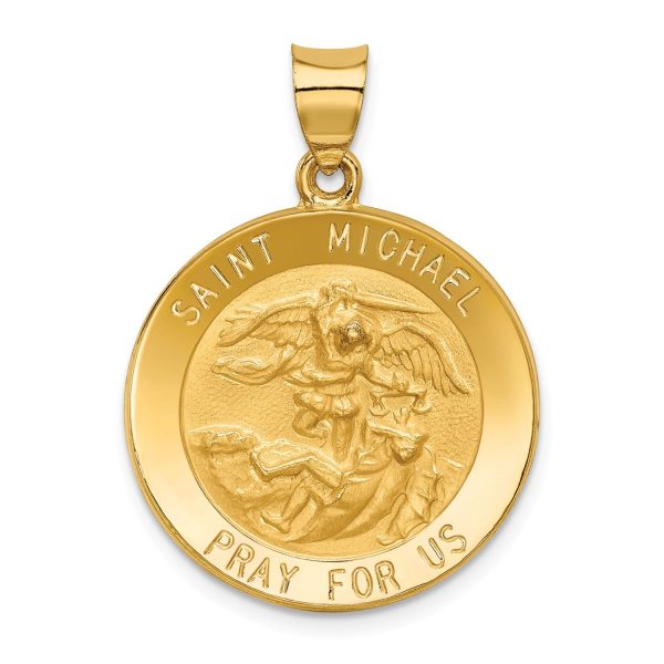 14KT Yellow Gold 32X22MM Medal Saint Michael Pendant. Chain Not Included on Sale